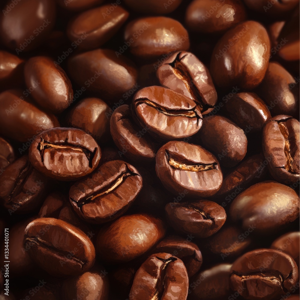 Aufkleber close-up macro photography of textured coffee beans on a realistic natural background with subtle sh