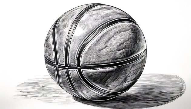 Detailed Hand-Drawn Illustration of a Basketball in Black and White. AI Generative
