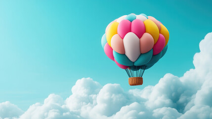 Naklejka premium Soaring hot air balloon adventure above the clouds photography serene sky aerial view freedom and exploration