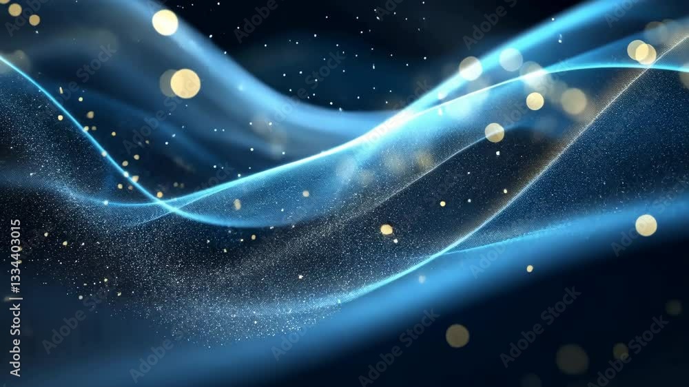 Aufkleber mesmerizing abstract vdo featuring flowing blue waves intertwined with golden particles, creating se