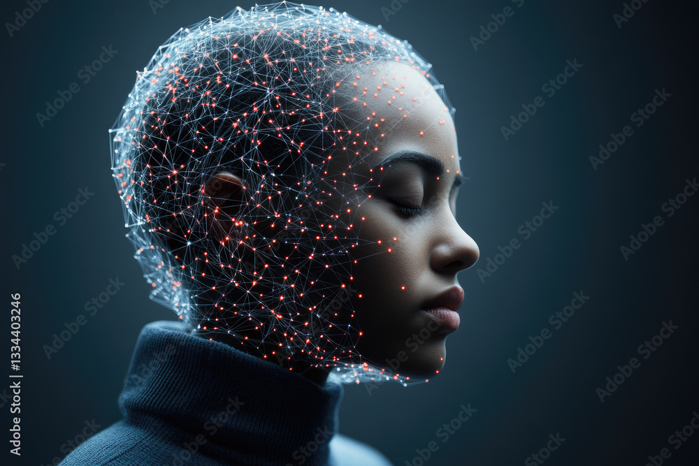 Poster artificial intelligence portrait studio digital art futuristic close-up neural network visualization