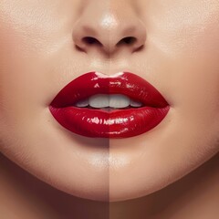 Obraz premium Close-up of lips before and after lip fillers treatment