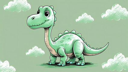 Obraz premium Whimsical Green Dinosaur Under the Fluffy Clouds