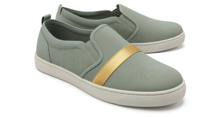 Stylish Sage Green Slip-on Canvas Shoes with Gold Accent Detail