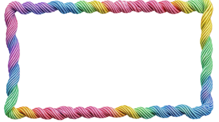 Colorful rainbow rope border frame on transparent background