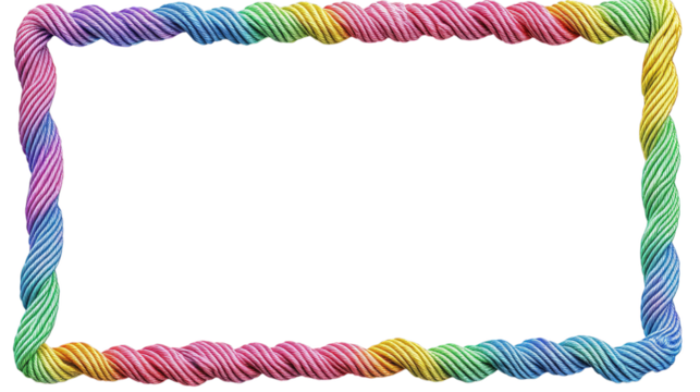 Colorful rainbow rope border frame on transparent background