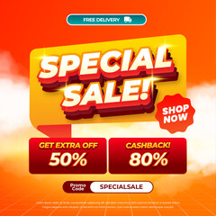 Special Shopping Sale discount deals Orange gradient Editable text effect Promo code Pop up Cashback Grid style Promotional square banner poster flyer 