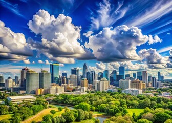 Obraz premium Blue Sky Cityscape: Clouds Over Urban Skyline - Candid Photography Stock Photo