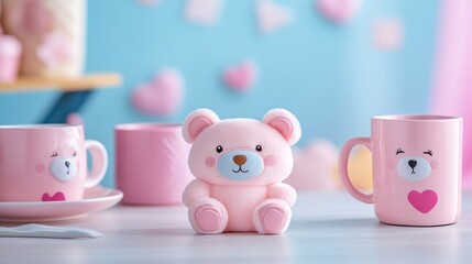 Spread kindness and positivity with our adorable pink bear products featuring a cheerful girl. 