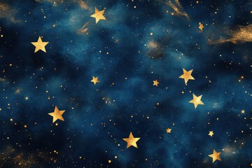 Fototapeta premium Golden Stars Sparkling Night Sky Celestial Background,