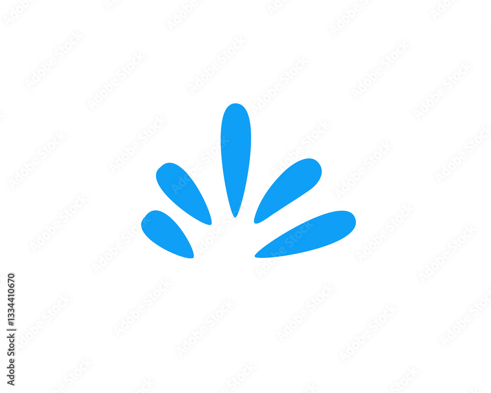 Poster blue abstract shape with petal patterns on a white background, simple and elegant in style.