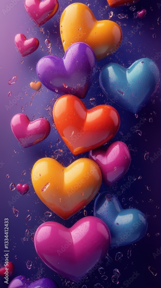 Aufkleber colorful heart-shaped objects floating in water create a joyful atmosphere in a vibrant setting