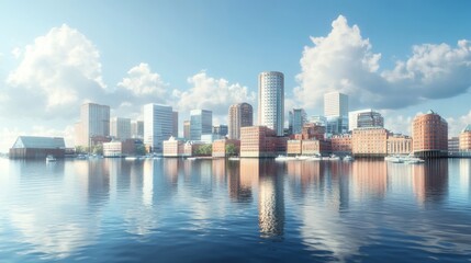 Fototapeta premium City buildings reflecting beautifully upon calm water during the daytime