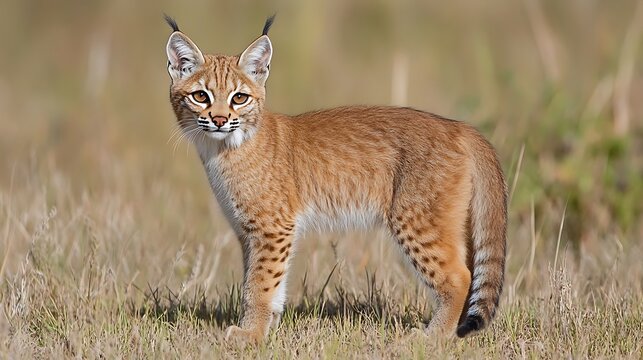 Bobcat kitten standing in tall grass. - Powered by Adobe