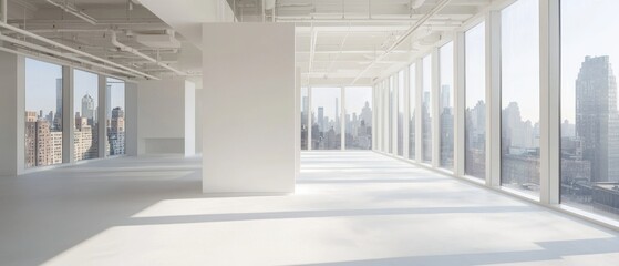 Obraz premium Modern office design showcasing dramatic negative space and light