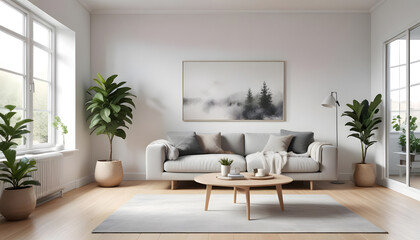 A living room with set of sofa and wooden coffee table..