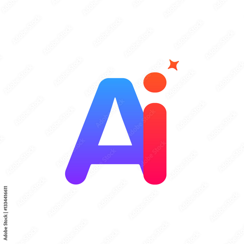 Aufkleber bright ai symbol with a rounded abstract star, gradient design, and modern typography, showcasing on