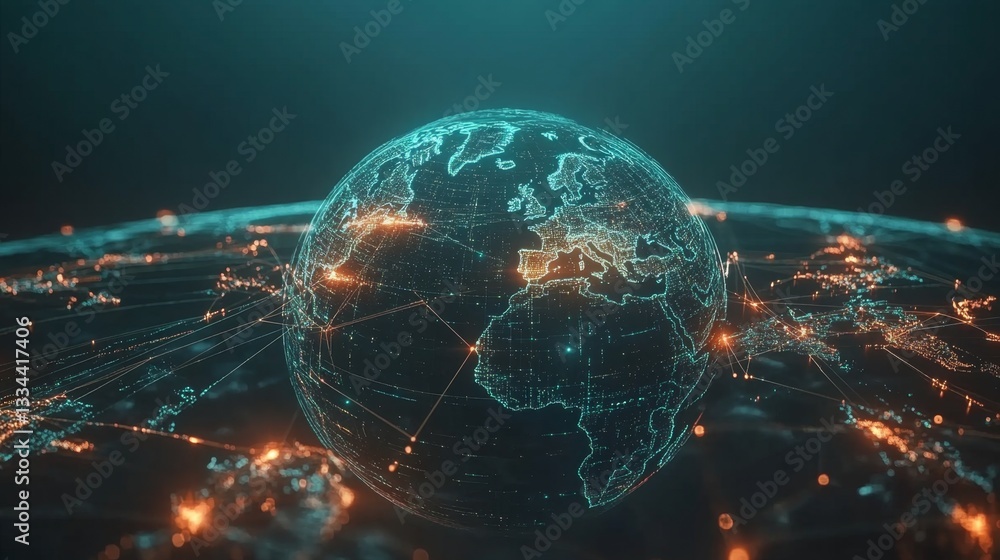 Aufkleber connecting the world globe surrounded by glowing lines digital realm gigapixel imagery global networ