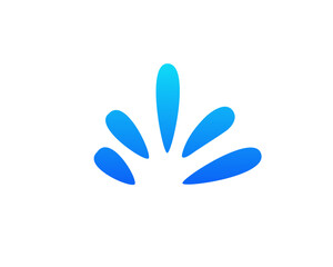 Modern logo features blue gradient petals, shaped like droplets, arranged in a balanced design.