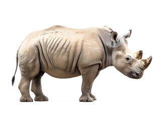 Obraz premium A majestic adult white rhinoceros stands majestically on a pure white background isolated for easy use in design projects or presentations.