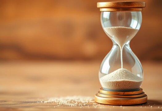 Classic hourglass with flowing sand, timer concept ,  expiry,  duration