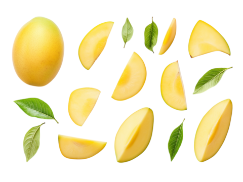 Delicious mango fruits cut out png transparent background. Based on Generative AI