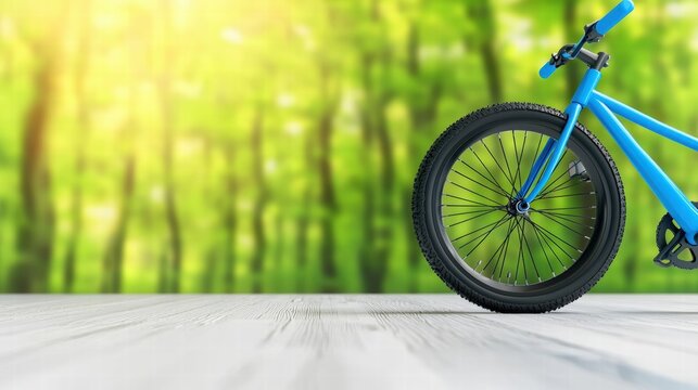 Striking blue bicycle resting on a rustic wooden floor showcasing a combination of style and function