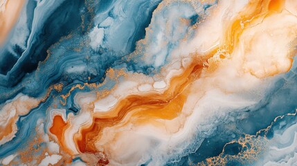 Fluid Abstract Art with Swirling Orange and Blue Tones