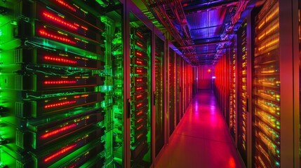 Fototapeta premium Exploring advanced server infrastructure futuristic server room digital art high-tech environment aerial view gigapixel concept