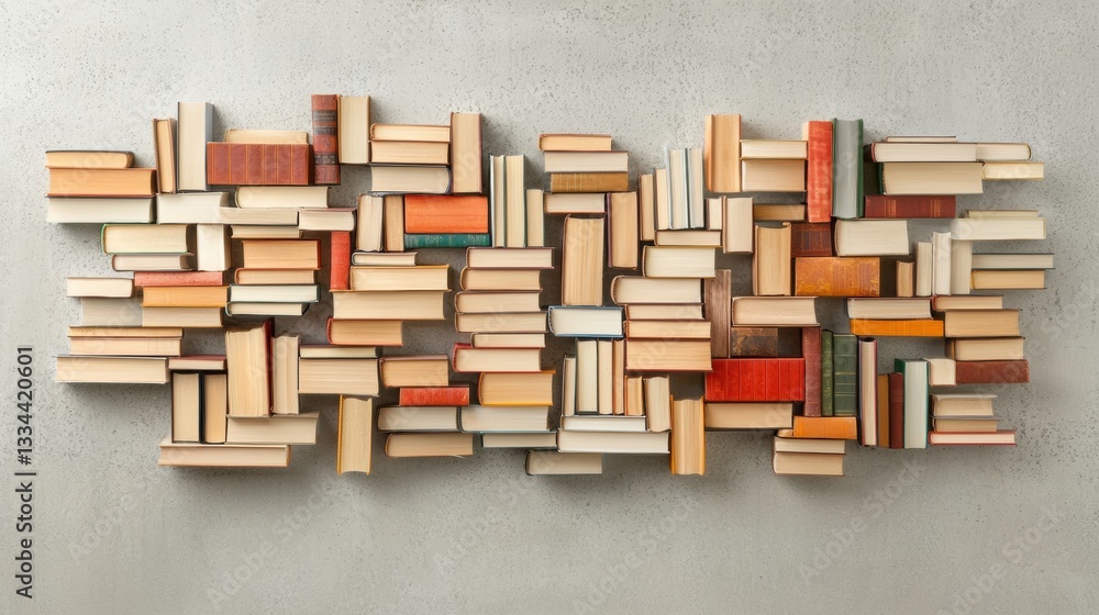Poster a collection of books arranged in a visually appealing manner.