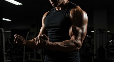 Shredded Athlete Performing Bicep Curl Under Dramatic Spotlight