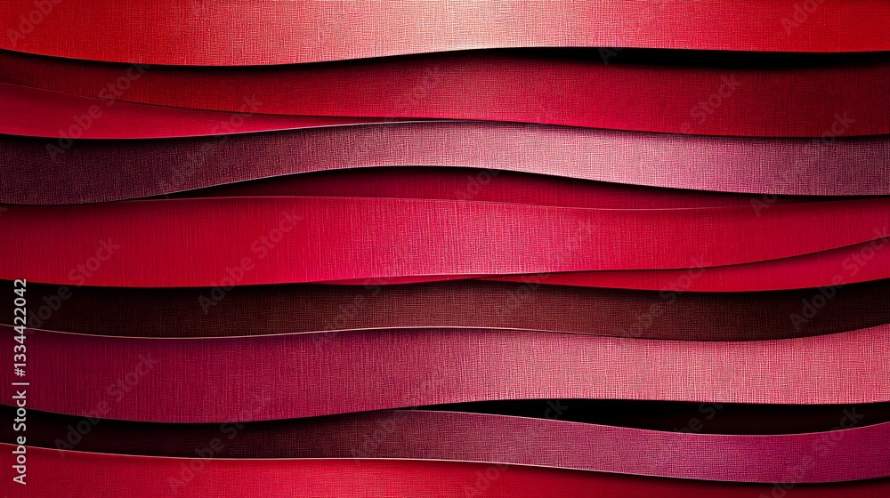 Poster abstract waves of crimson hues, textured with subtle grains, creating dynamic depth