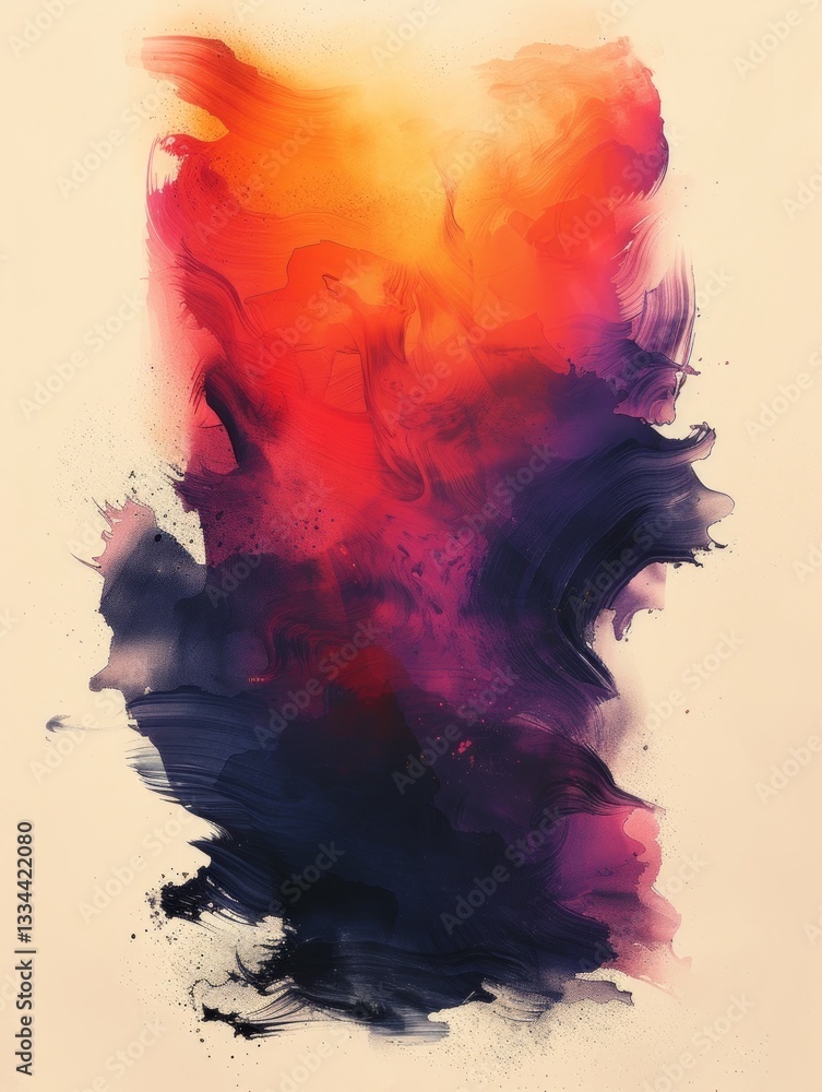 Aufkleber artistic expression in dynamic fluid strokes, radiating warmth and depth with orange, red and purple
