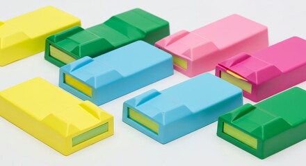 Obraz premium Colorful Memo Pads with Plastic Holders on White Background Display