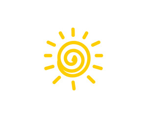 A simple yellow spiral sun emitting bright rays, representing warmth, light, and positivity.