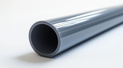 Clean gray PVC pipe lying diagonally on a light surface for construction or plumbing use