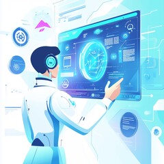 Futuristic Business Person Working with Advanced Technology Interface