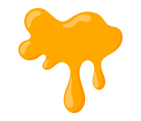 Honey dripping. Sticky sweet dripping spots, flowing sugar syrup, yellow viscous liquid. Lemon jelly. Cheese drop. Vector illustration isolated on white background