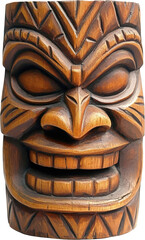 Unique wooden tiki carving with intricate details showcasing traditional craftsmanship and cultural significance