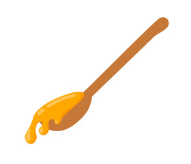 Wooden spoon with honey. Bee honey and apiary concept. Vector illustration isolated on white background