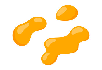 Honey dripping. Sticky sweet dripping spots, flowing sugar syrup, yellow viscous liquid. Lemon jelly. Cheese drop. Vector illustration isolated on white background