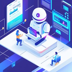 Futuristic AI Robot Assisting Users with Data Analysis and Insights