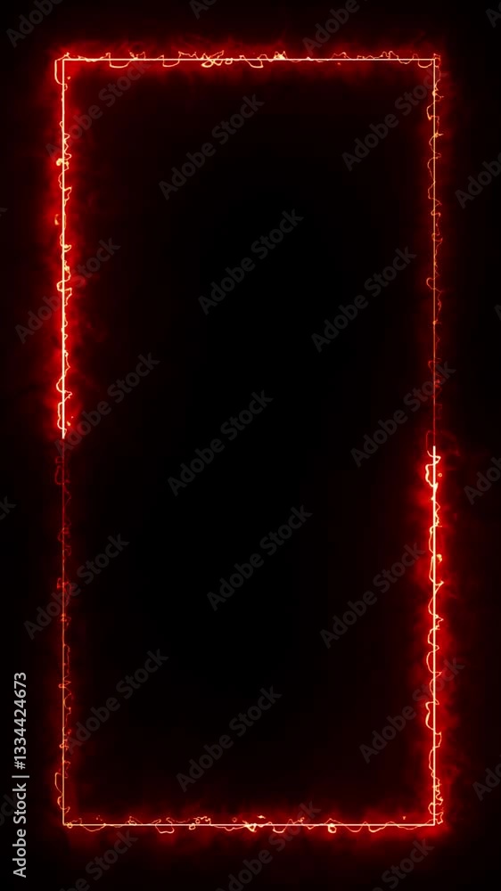 Poster red effect neon glowing frame background. repetitive motion animation and flashing. bright neon ligh