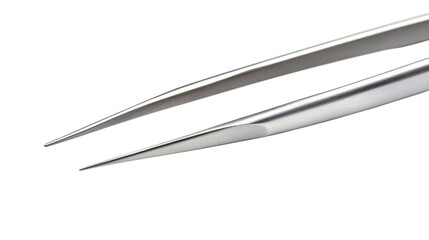 Silver precision tweezers with sharp tips for detailed work isolated on transparent background