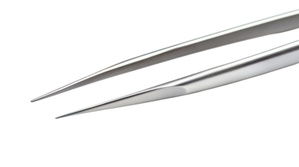 Silver precision tweezers with sharp tips for detailed work isolated on transparent background