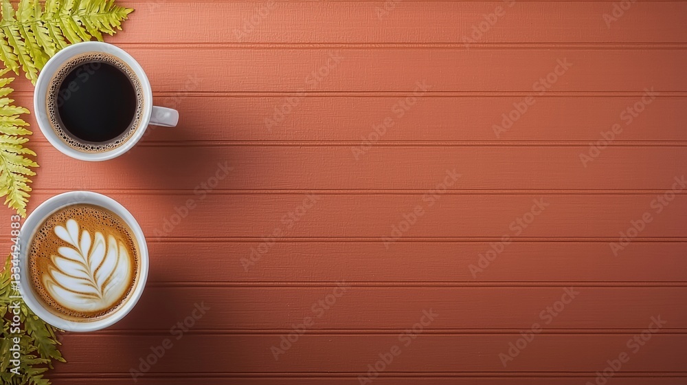 Poster two elegant cups of coffee placed on a table with soft lighting creating a relaxing atmosphere