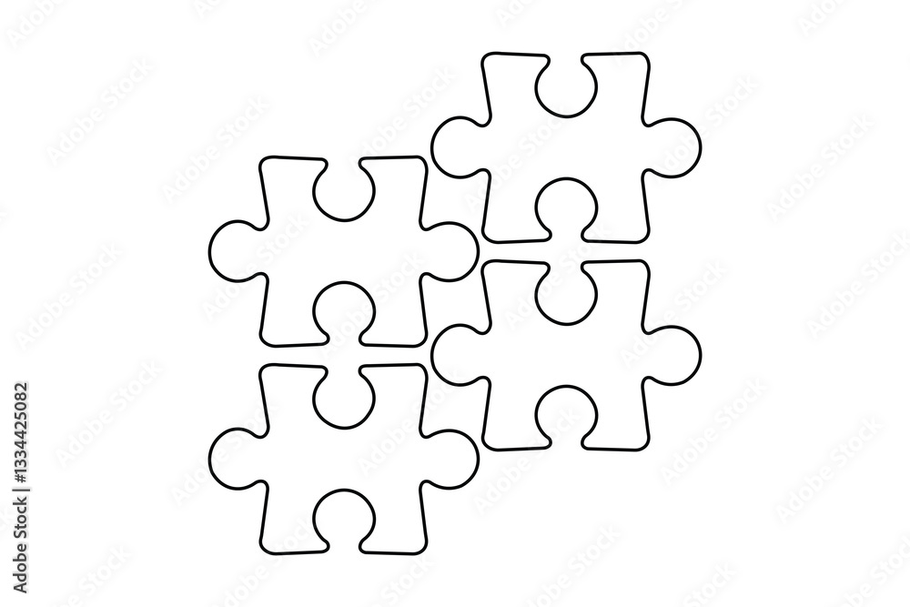 Poster continuous one line drawing of puzzle isolated outline vector art white background