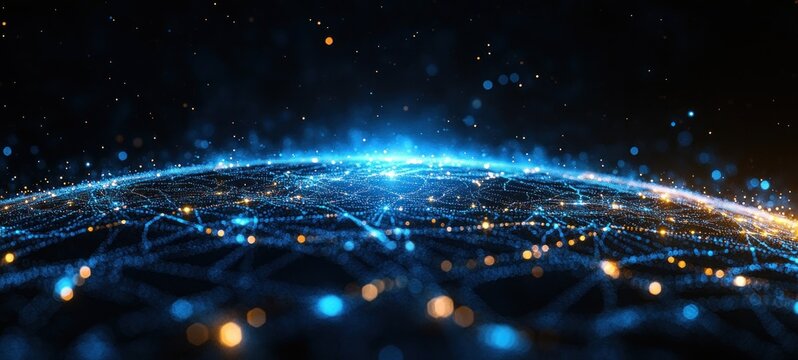 Global Network Connection Visualization Big Data Analysis Social Communication Technology Digital Globe Cyberpunk Design Illustration