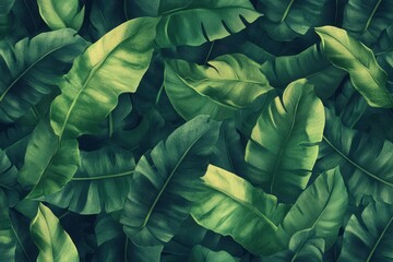 Fototapeta premium Lush Green Tropical Banana Leaves Botanical Background