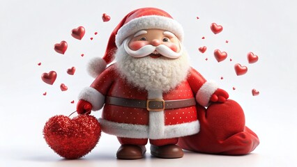 Cute 3D Rendered Santa Claus with Tiny Heart Bag - Holiday Stock Photo